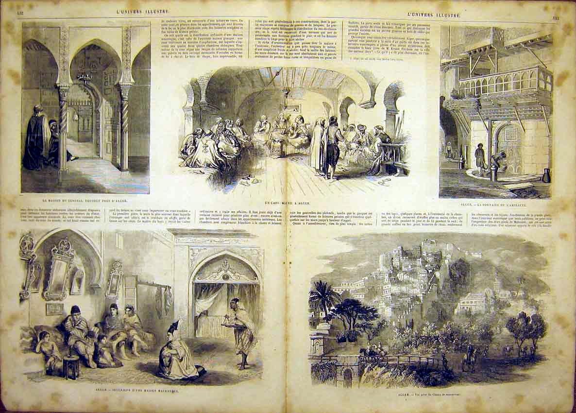 Original Old Antique Print Alger Algiers Africa French 1865 19th
