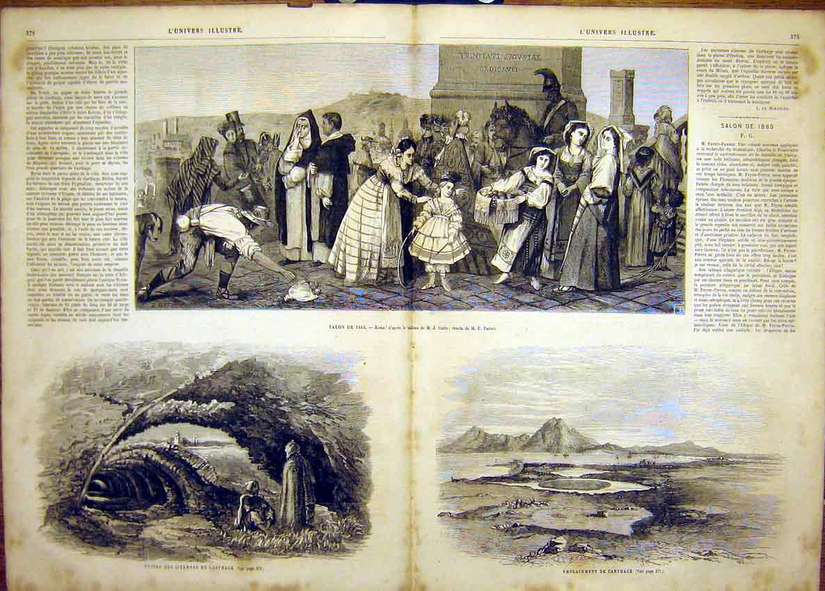 Original Old Antique Print Rome Smits Cave Carthagena Beach Sea French 1865