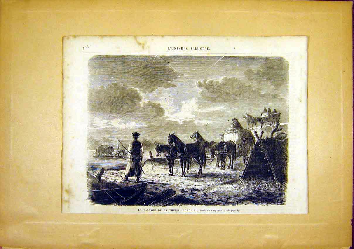 Original Old Antique Print Theiss Hungary Journey French 1866 19th