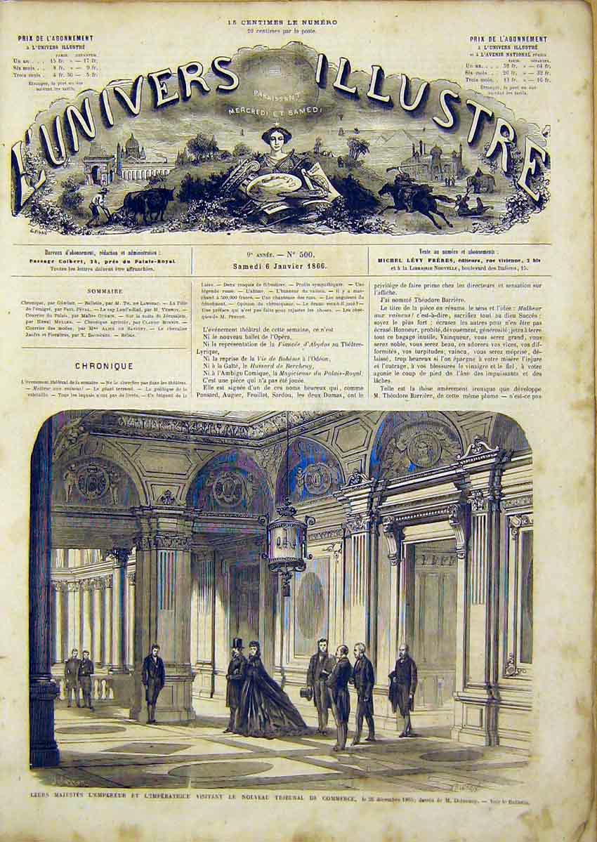 Original Old Antique Print Commerce Tribunal Emperor Empress Imperial 1866 19th