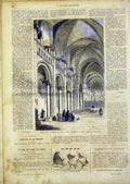 Original Old Antique Print Mathilde Caen France Trinity Building French 1866