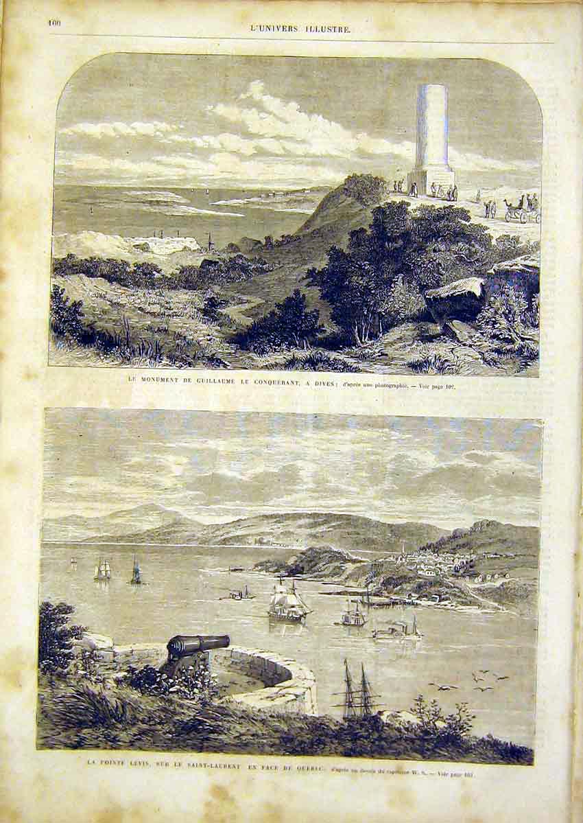 Original Old Antique Print Guillaume Dives St Lawrence Quebec French 1866 19th