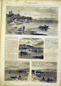 Original Old Antique Print Boat Fishing Nets Trap Fishermen French 1866 19th