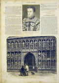Original Old Antique Print Austrian Elizabeth Cathedral Exeter French 1866 19th