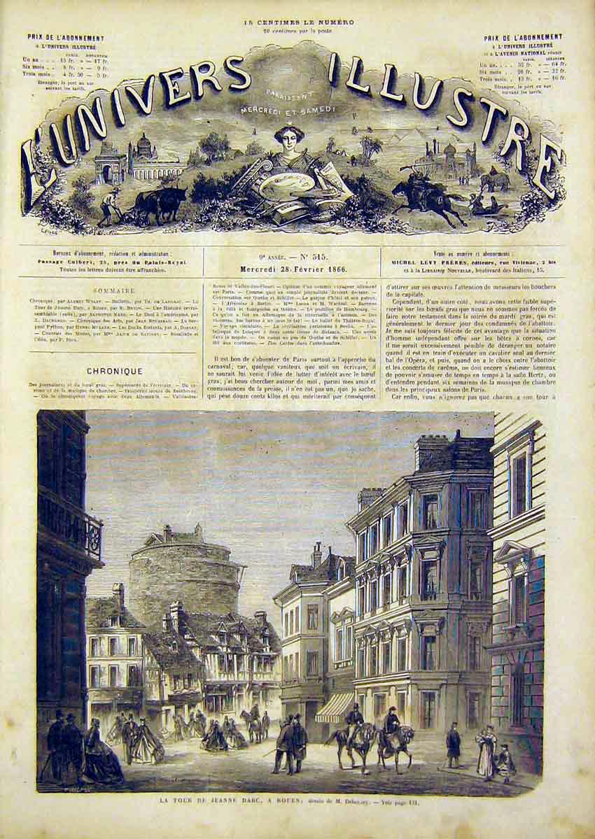 Original Old Antique Print Joan Arc Rouen Delannoy French 1866 19th