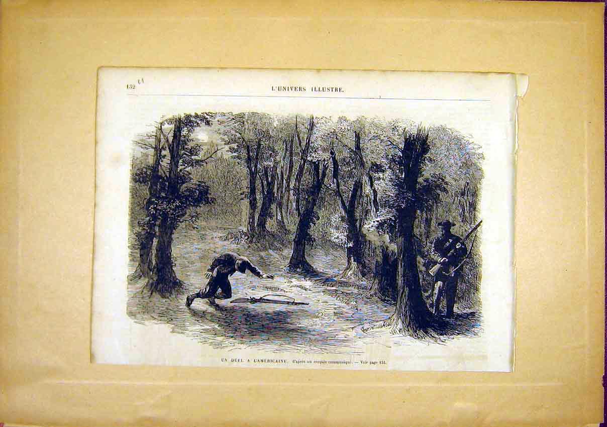 Original Old Antique Print American Fight Civil War French 1866 19th