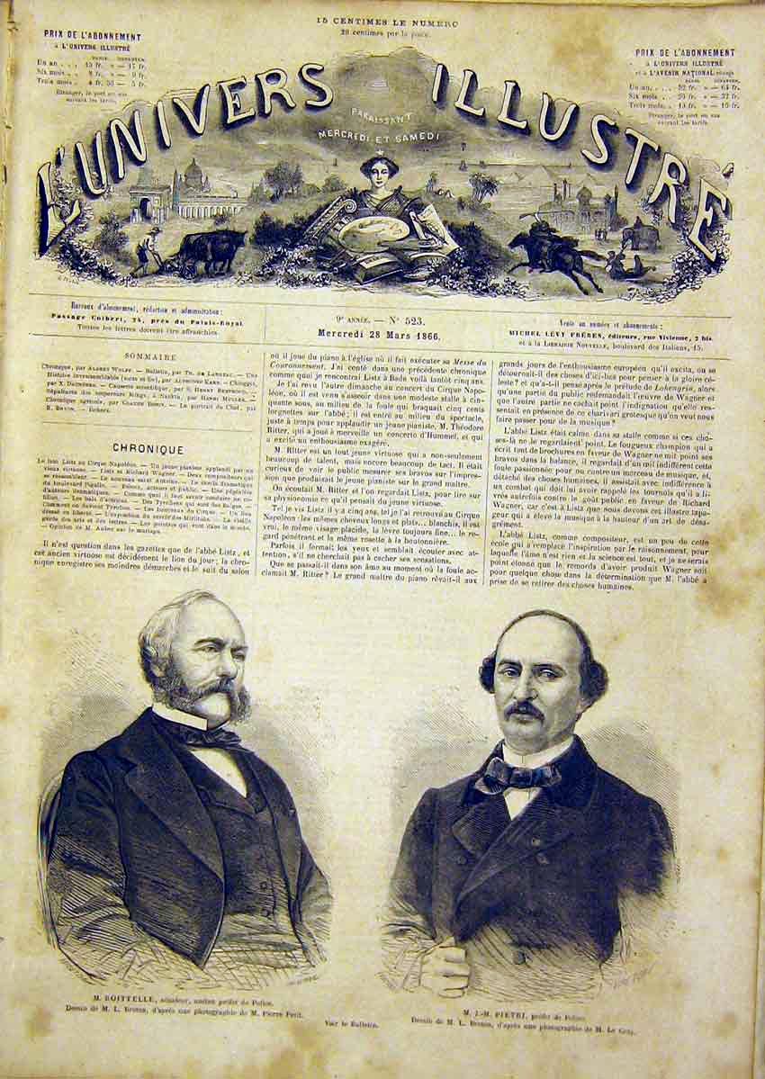 Original Old Antique Print Portrait Boittelle Pietri Police French 1866 19th