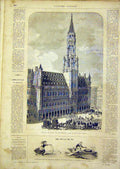 Original Old Antique Print Hotel Brussels Elliot Building French 1866 Victorian