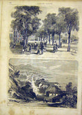 Original Old Antique Print Guadeloupe Park Basse-Terre Harbour French 1866 19th