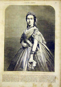 Original Old Antique Print Portrait Belgian Royal Ghemar French 1866 Lady 19th