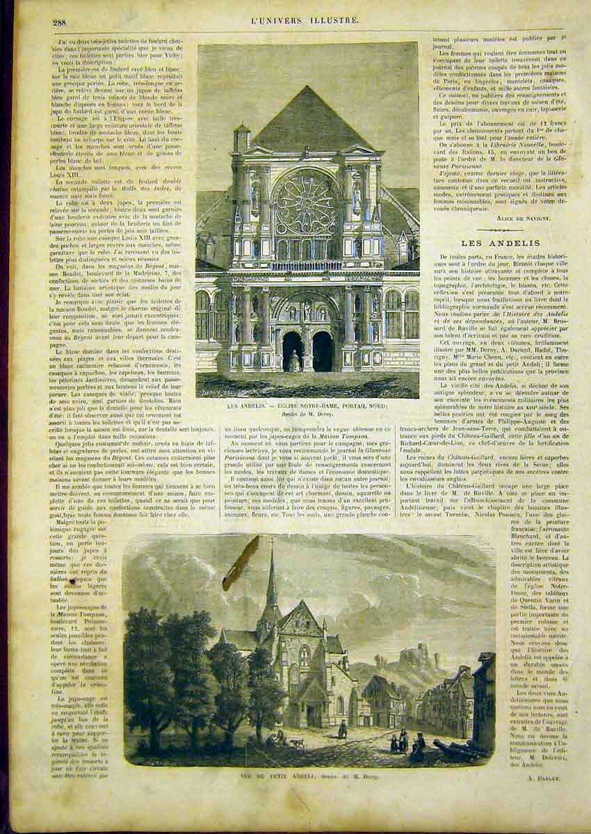 Original Old Antique Print Notre Dame Paris Andeli Deroy French 1866 Victorian