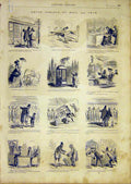Original Old Antique Print French 1866 Comic Review Sketches Cham Mois 19th