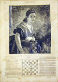 Original Old Antique Print Girl School Portrait Sant French 1866 Fine Art 19th