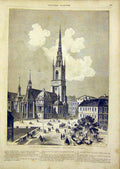 Original Old Antique Print Church Chevaliers Stockholm French 1866 Victorian