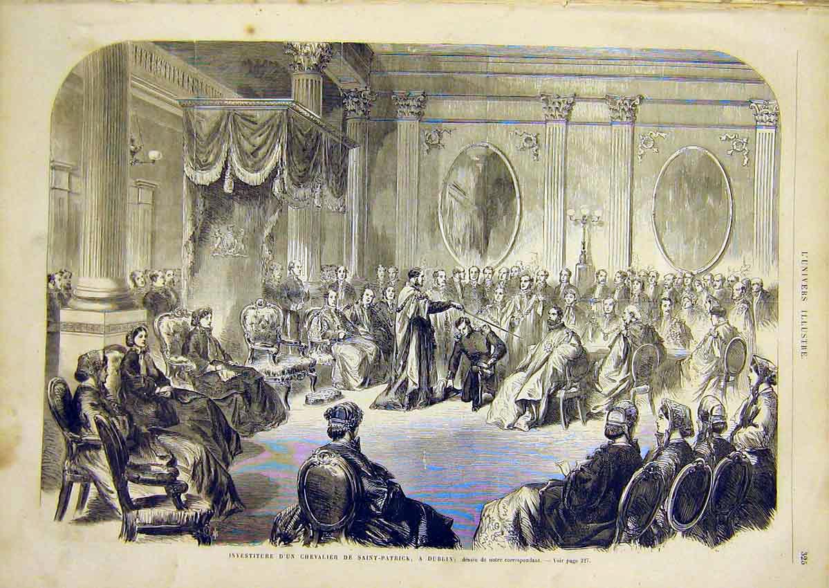 Original Old Antique Print Knighthood St Patrick Dublin Ireland French 1866 19th