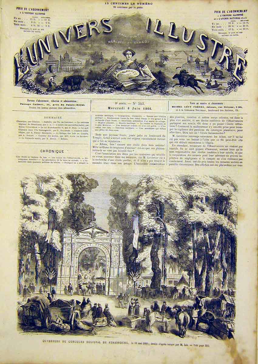 Original Old Antique Print Strasbourg Concours Regional French 1866 Victorian