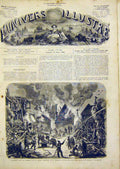 Original Old Antique Print Aubin Factory Fire Explosion French 1866 Victorian
