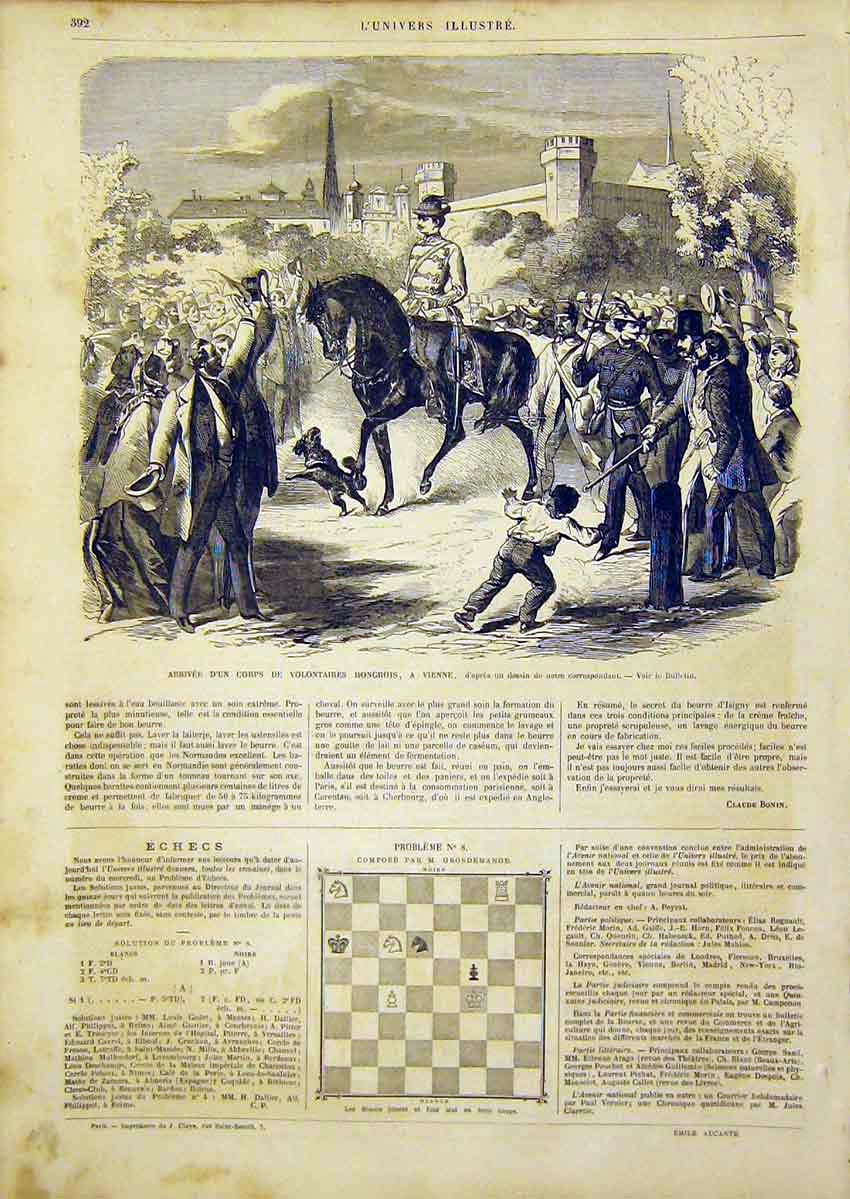 Original Old Antique Print Volunteers Hungry Vienna Military French 1866 19th