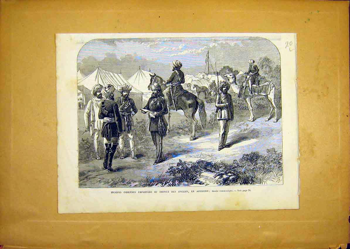 Original Old Antique Print Indian Troops Abyssinia Siers French 1868 Victorian
