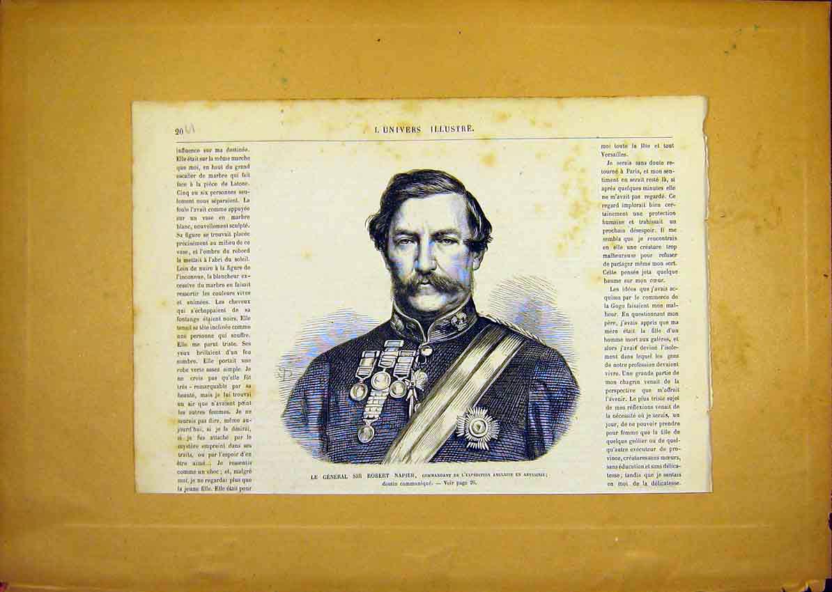 Original Old Antique Print Portrait General Robert Napier French 1868 Victorian