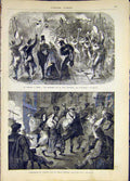 Original Old Antique Print Carnival Venice Masquerade Hungary French 1868 19th