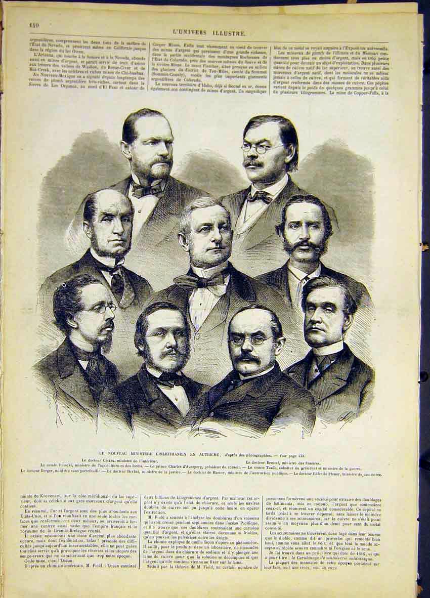 Original Old Antique Print Austrian Ministers Group Portrait French 1868 19th