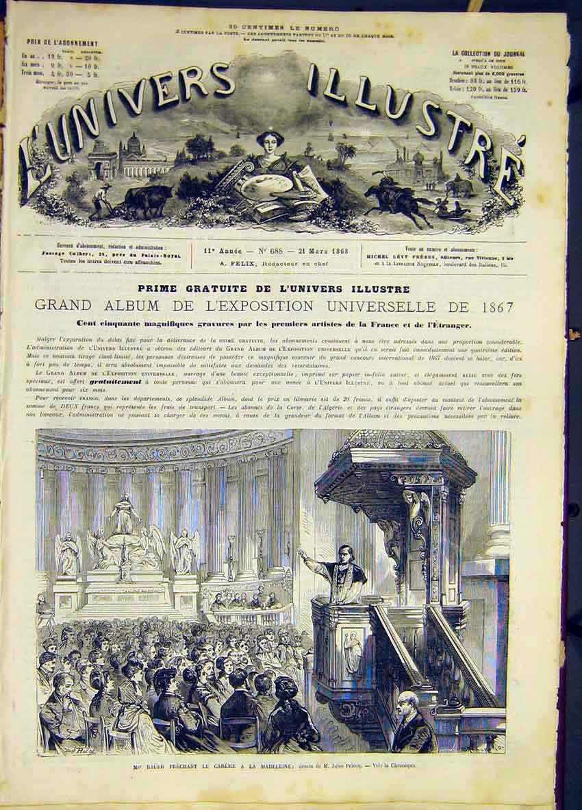 Original Old Antique Print Madeleine Bauer Careme Pelcoq French 1868 Victorian