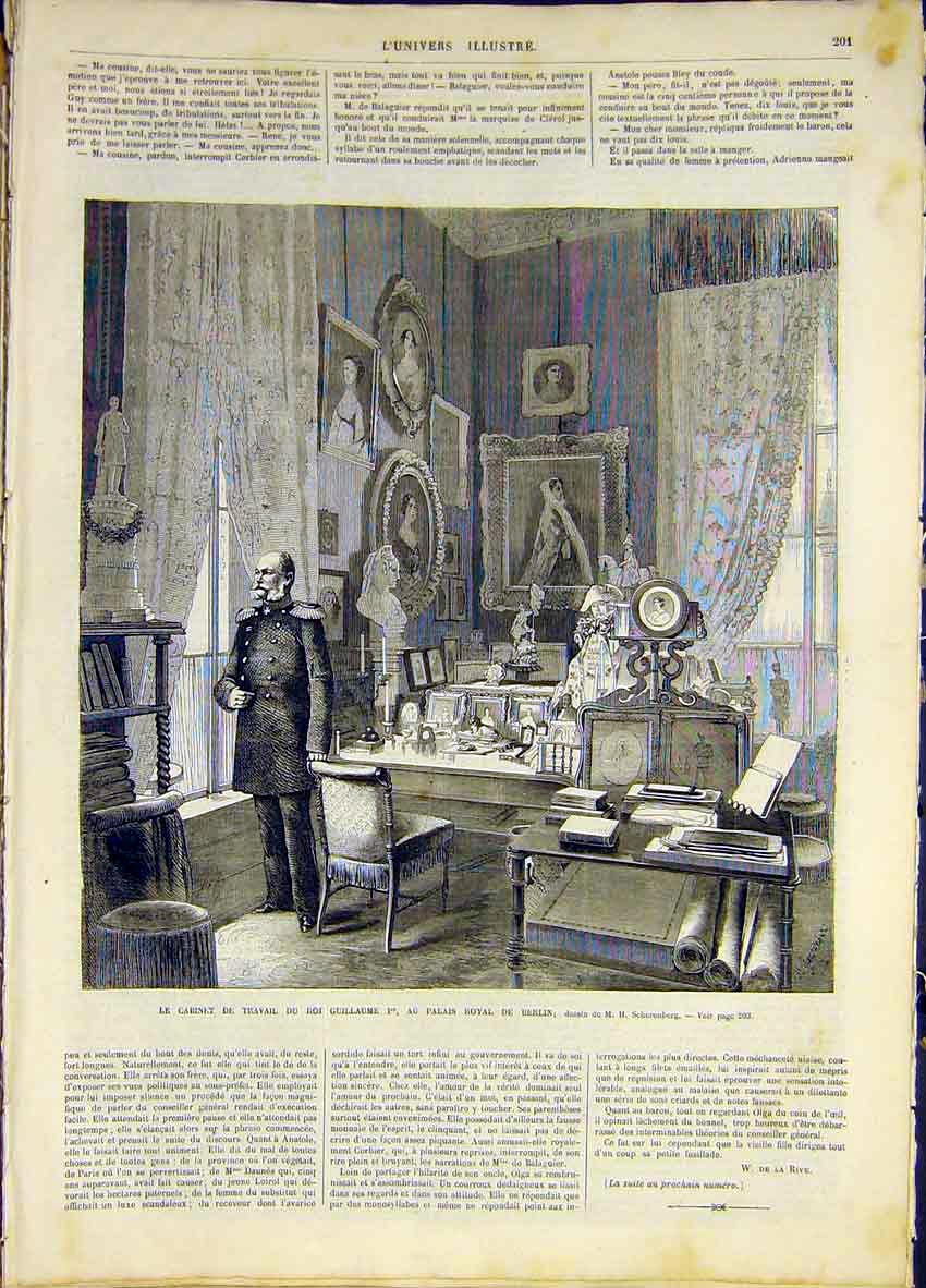 Original Old Antique Print Guillaume Royal Palace Berlin French 1868 Victorian