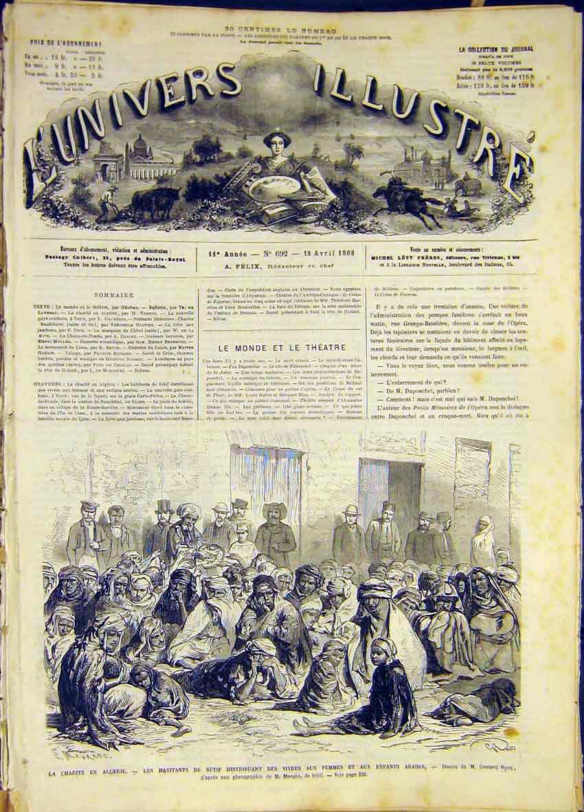 Original Old Antique Print Algeria Arabs Women Children French 1868 Victorian