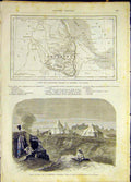Original Old Antique Print Map Abyssinia Egytpian Guard War French 1868 19th