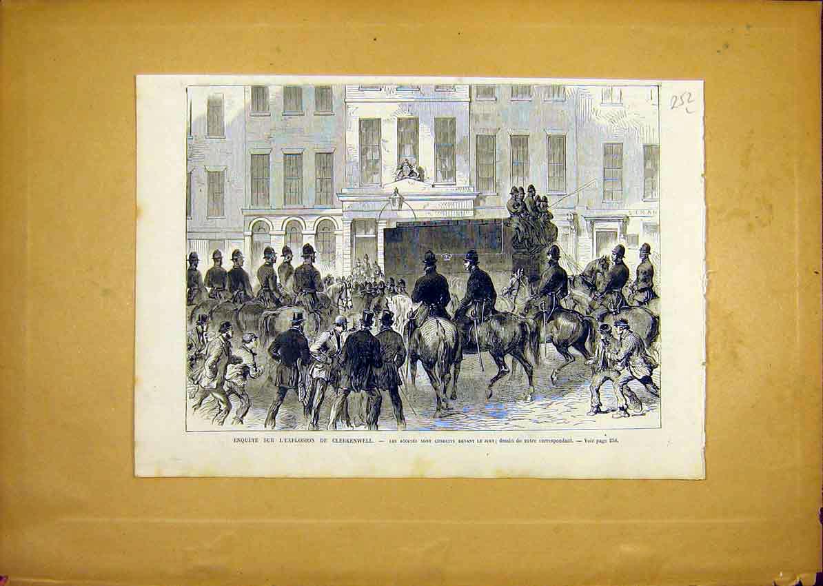 Original Old Antique Print Ecplosion Clerkenwell Jury Court French 1868 19th
