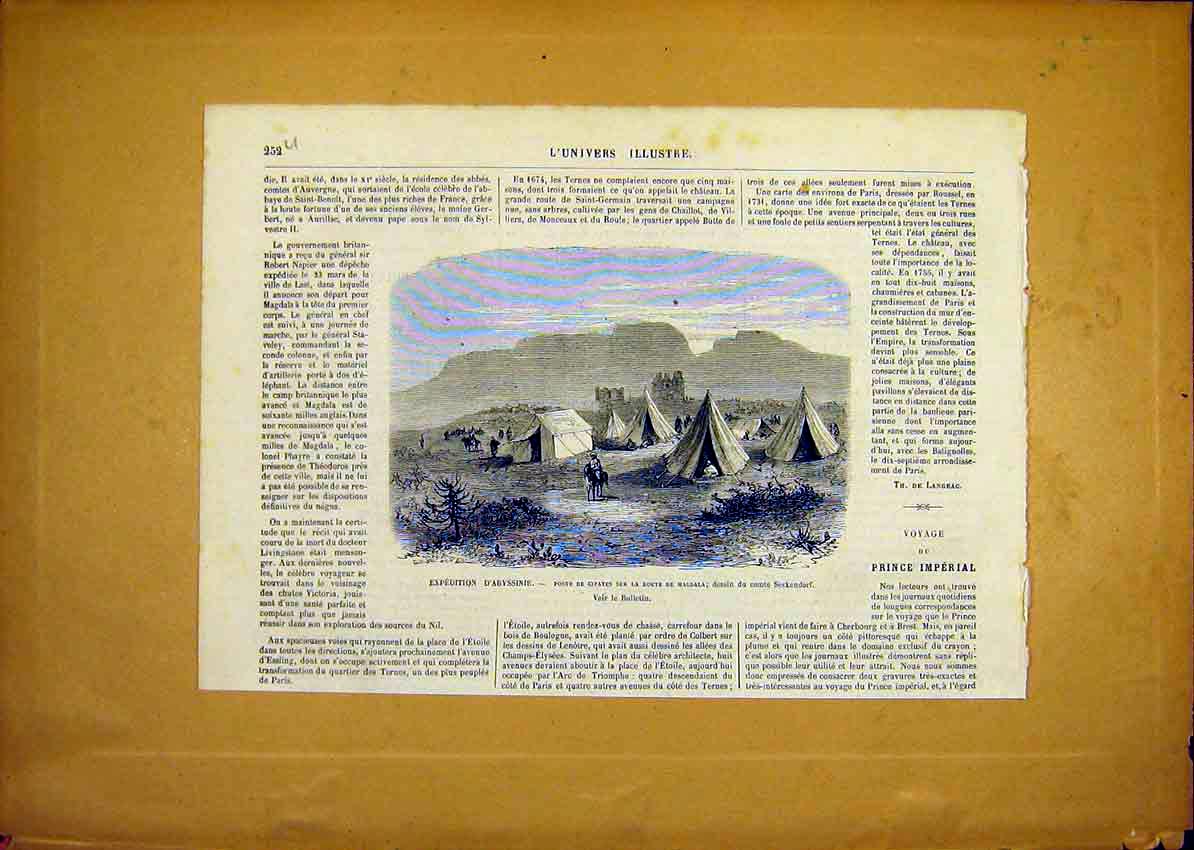 Original Old Antique Print Expedition Abyssinia Magdala French 1868 Victorian