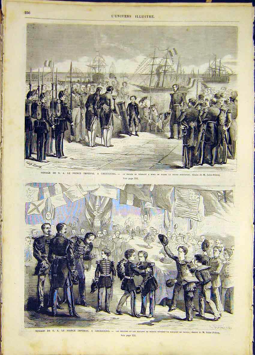 Original Old Antique Print Cherbourg Prince Imperial Children French 1868 19th