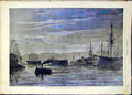 Original Old Antique Print Plymouth Port Boats Night French 1868 19th