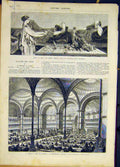 Original Old Antique Print Sieste Greece Library Fontainebleau French 1868 19th