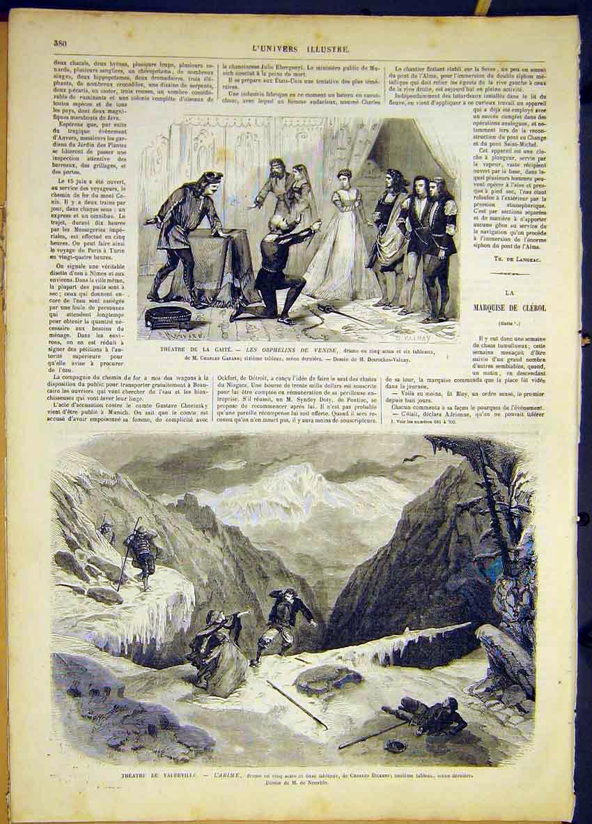 Original Old Antique Print Theatre Merchant Venice Garand French 1868 Victorian