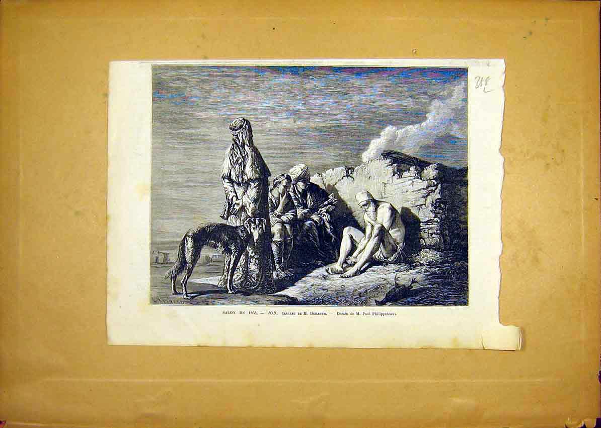 Original Old Antique Print Fine Art Heilbuth Job Religious French 1868 19th