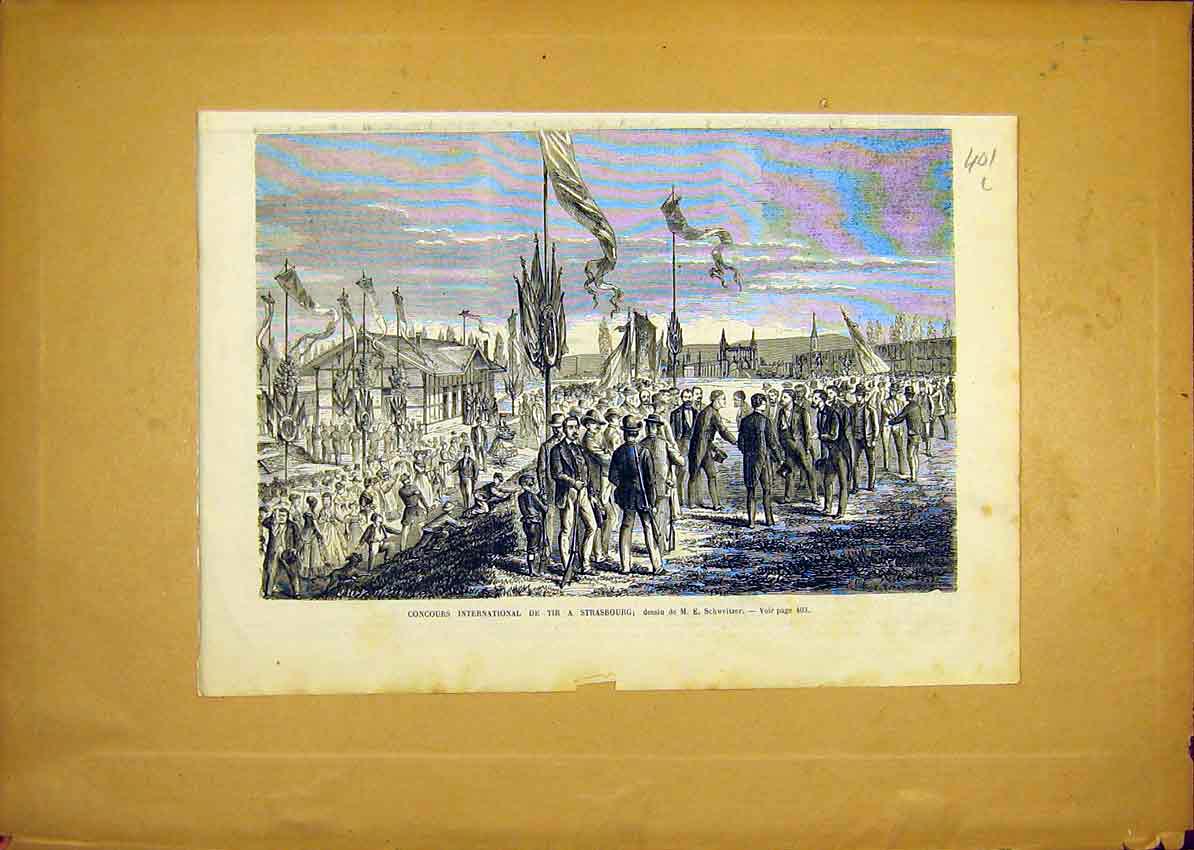 Original Old Antique Print Strasbourg International Conference French 1868 19th