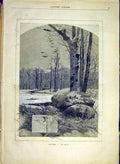Original Old Antique Print Month Calendar January Sketch Montbard 1881 Victorian
