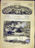 Original Old Antique Print Fire Richelieu Arsenal Castignau Toulon 1881 19th