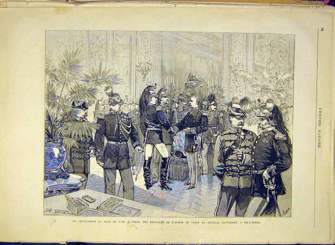 Original Old Antique Print Clinchant Army Paris General Military 1881 Victorian