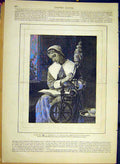 Original Old Antique Print Priseilla Purity Portrait Lady Spinning Gardner 1881