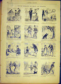 Original Old Antique Print Comic Review Restaurant Draner Sketches Waiter 1881