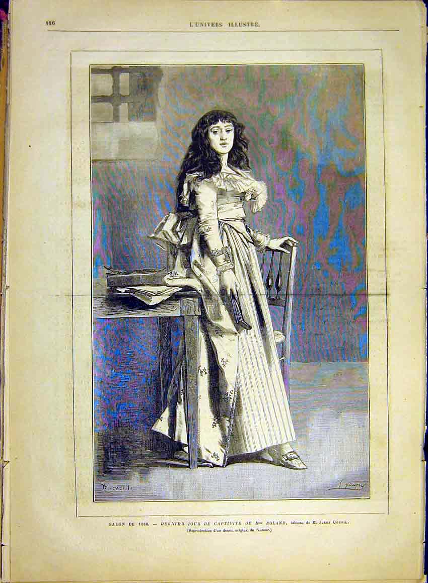 Original Old Antique Print Portrait Roland Prisoner Captivity Goupil 1881 19th