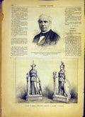 Original Old Antique Print Portrait Lhuys Statue Minerve Athens French 1881 19th