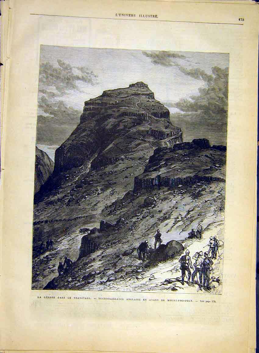 Original Old Antique Print War Boer Transvaal Africa English Army 1881 Victorian