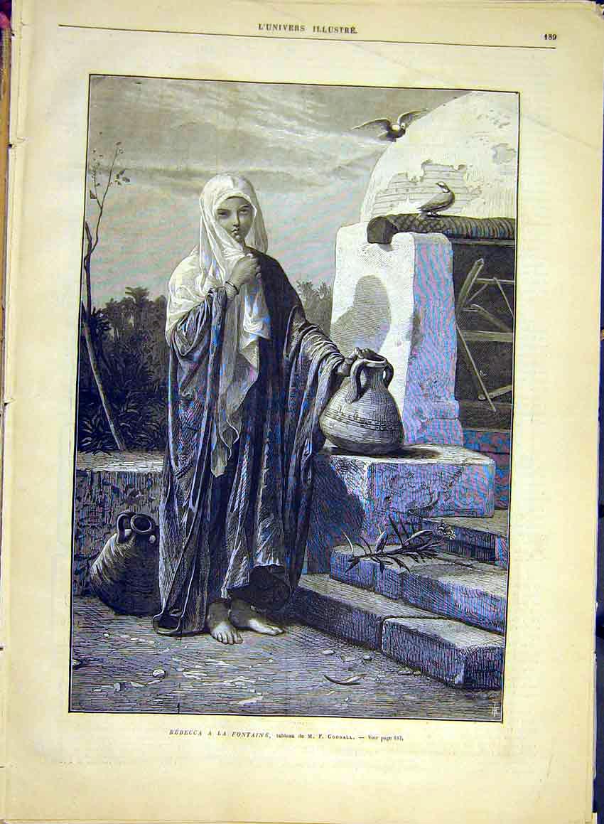 Original Old Antique Print Rebecca Fountain Goodall Fine Art French 1881 19th
