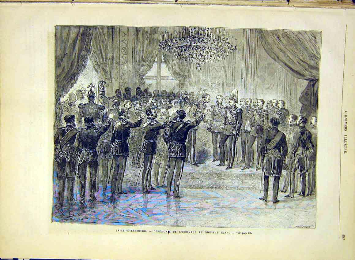 Original Old Antique Print Saint-Petersburg Czar Ceremony French 1881 Victorian