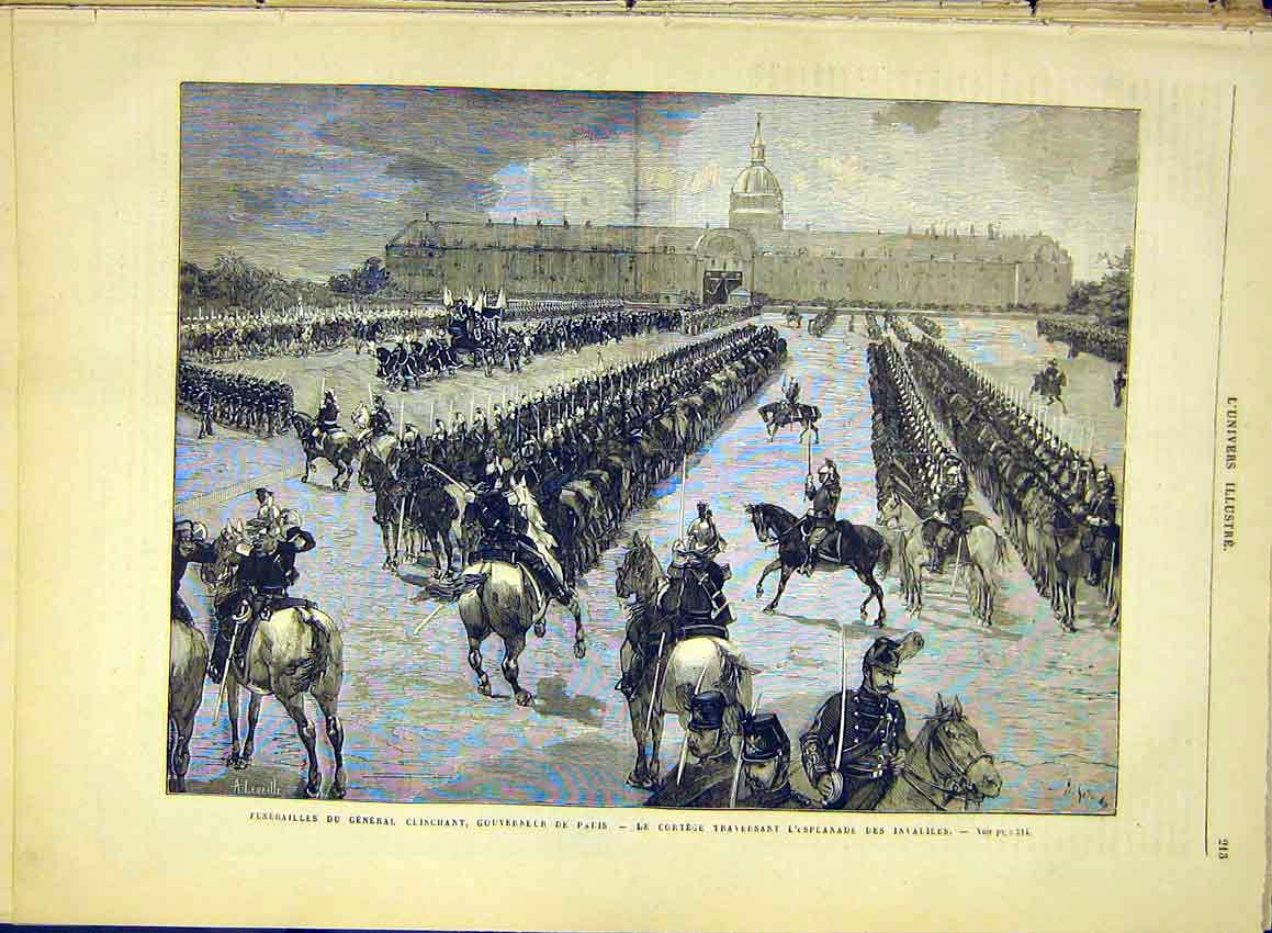 Original Old Antique Print Funeral Clinchant Governor Paris Cortege 1881 19th