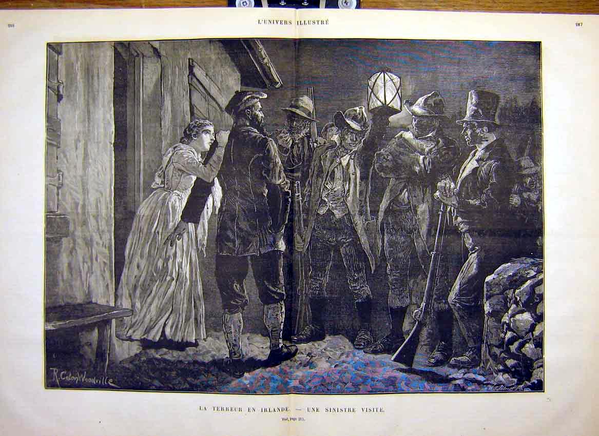 Original Old Antique Print Farming Ireland Terror Agriculture Irish Farm 1881